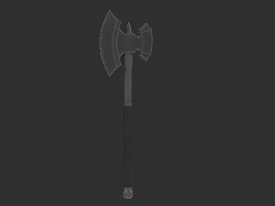 Medieval Battle Axe with Broad Spiked Blade and Wooden Handle 3D Model Design 3d model