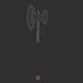 Medieval Battle Axe with Broad Spiked Blade and Wooden Handle 3D Model Design