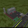 Modern Fire Station Building With Fire Trucks Training Area And Green Surroundings 3d model