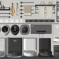 Modern Household Appliances With Robotic Vacuums Water Dispensers Towel Racks And Storage Shelves