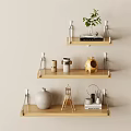 Wall Mounted Wooden Shelves With Green Plant Books Picture Frame And Decorative Ornaments