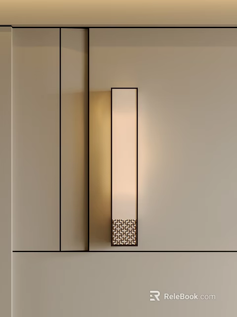 Modern Slim Rectangular Wall Lamp With Metal Frame And Decorative Base Pattern 3d model