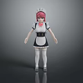 Woman in Classic Maid Outfit with Pink Hair Maid Hat and White Stockings