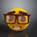 Yellow 3D Emoji Face With Brown Glasses Eyebrows Big Eyes And Open Mouth