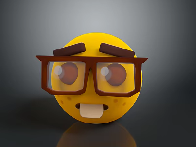 Yellow 3D Emoji Face With Brown Glasses Eyebrows Big Eyes And Open Mouth 3d model