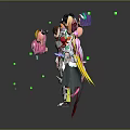 Central Fantasy Character Surrounded By Multiple Creature Heads With Colorful Hair And Green Glowing Dots