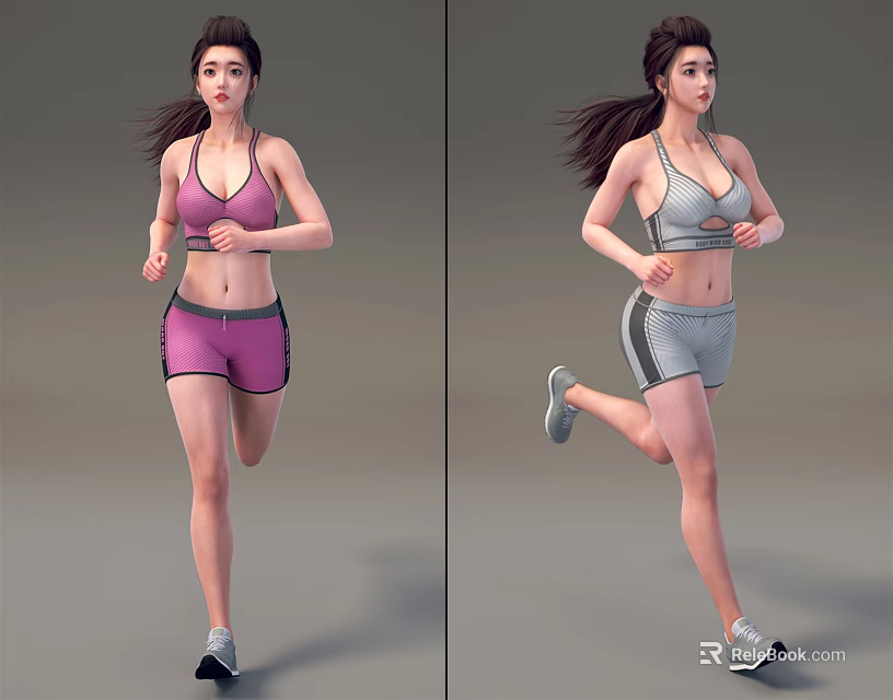 Two Women Running in Active Sportswear Showing Dynamic Athletic Poses 3d model 