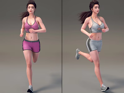 Two Women Running in Active Sportswear Showing Dynamic Athletic Poses 3d model