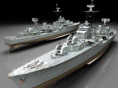 Vintage Military Warships Detailed Model With Deck Equipment And Antennas 3d model