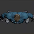 Superhero Male Figure in Blue Uniform with Four Symbol Standing Pose White Belt Gloves Boots