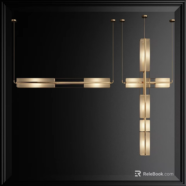 Elegant Modern Gold Chandeliers With Linear And Cross Geometric Design Elements 3d model