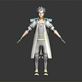 Stylish 3D Character With Gray Hair Long Coat Backpack Black Green Clothing Gloves And Sneakers