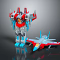 Colorful Robot Figure And Sleek Airplane Model Standing With Red White Blue Design