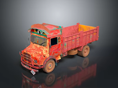 Vintage Red Dump Truck Featuring Yellow Cargo Bed And Decorative Patterns 3d model