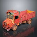Vintage Red Dump Truck Featuring Yellow Cargo Bed And Decorative Patterns