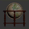 Classic Globe With Red Wooden Hexagonal Stand And Colored Geographic Map