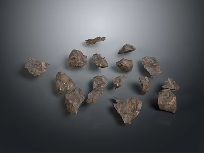 Natural Brown Stones Scattered On Dark Background With Rough Textured Surfaces 3d model