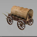 Vintage Wooden Covered Wagon With Canvas Top And Red White Wheels