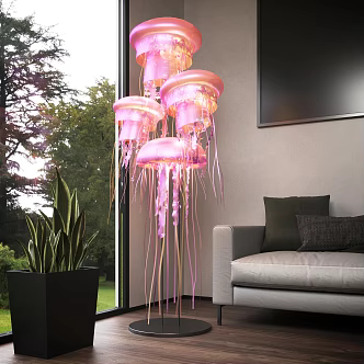 Modern jellyfish floor lamp table lamp jellyfish decorative lamp floor lamp potted shrub sofa 3d model