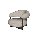 Modern Beige Fabric Armchair With Curved Arms Rounded Seat And Black Legs
