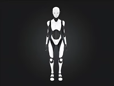 Humanoid Robot With Modern White And Black Design Standing Against Dark Background 3d model
