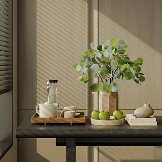 Modern Table Ornaments Combination Decorative Ornaments Floriculture Cup Tea Set Fruit Books 3d model