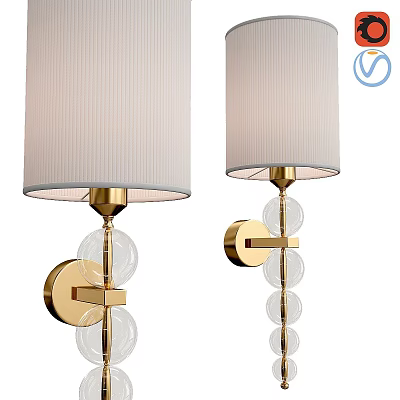 Elegant Modern Gold Metal Wall Lamps With White Pleated Shade And Glass Globe Accents 3d model