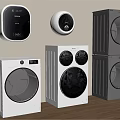 Modern Washing Machines with Wall Mounted and Standalone Designs in White and Gray