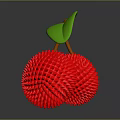 Cartoon Scene Featuring Two Red Spiky Fruits With Green Leaf And Brown Stem