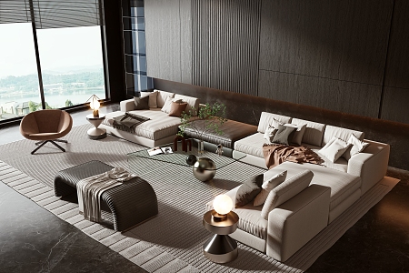 Modern Minotti Sofa Coffee Table Combination 3d model