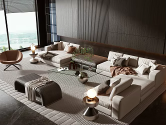 Modern Minotti Sofa Coffee Table Combination 3d model