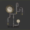 Industrial Steampunk Style Decorative Lamp With Metal Pipes Pressure Gauges Gear Base And Caged Lights