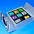MOONCAKE Packaging Box White With Black Circle Design And Colorful Reflective Effect On Blue Background 3d model