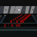 Modern Cinema Interior With Red And Black Stepped Seats And Ceiling Lighting 3d model
