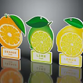 Colorful Fruit Freshness Labels With Sliced Orange Lime Lemon And Leaf Design 3d model