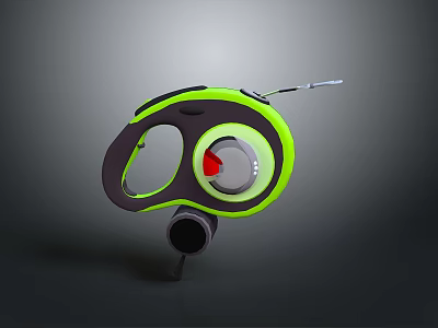 Green And Black Retractable Dog Leash With Ergonomic Handle And Metal Hook 3d model