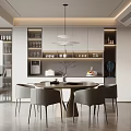 Elegant Modern Restaurant Interior With Round Dining Table Gray Chairs Hanging Light And Wine Cabinet
