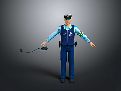 Game Movie Character Police Officer In Blue Uniform With Cap Vest And Walkie Talkie 3d model