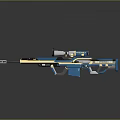 Blue And Gold Tactical Sniper Rifle With Scope And Detailed Modern Design Features Bullets