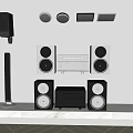 Modern Home Audio System With Wall Mounted Speakers And Shelf Top Amplifier Components