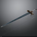 Decorative Sword With Blue Metallic Blade And Ornate Hilt On Dark Background