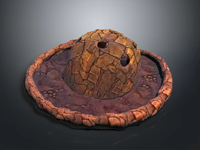 Decorative Stone Scene Component with Circular Base Raised Center Holes and Cracked Texture 3d model