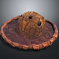 Decorative Stone Scene Component with Circular Base Raised Center Holes and Cracked Texture