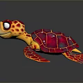 Colorful Reptile Plush Toy Red and Yellow Patterned Turtle with Big Eyes