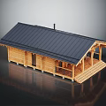 Wooden Log House With Black Metal Roof Porch And Chimney Design