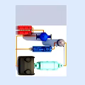 Industrial Equipment System With Red Blue Gray Components And Connecting Pipes