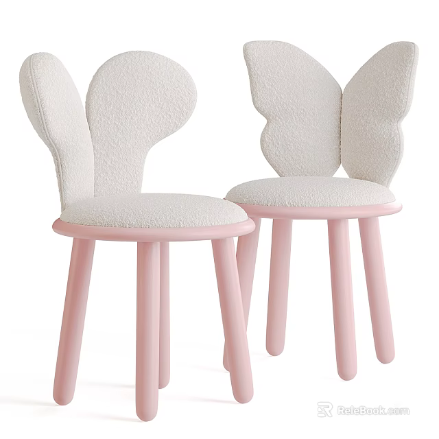 Butterfly Shaped Kids' Chair with Soft White Seat Cushion and Pink Legs Design 3d model 