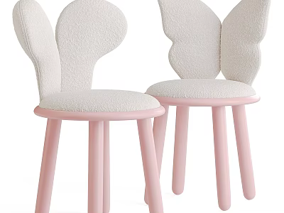 Butterfly Shaped Kids' Chair with Soft White Seat Cushion and Pink Legs Design 3d model
