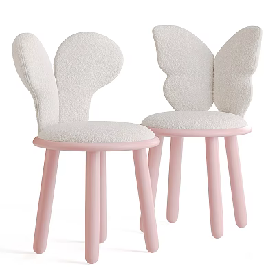 Butterfly Shaped Kids' Chair with Soft White Seat Cushion and Pink Legs Design 3d model