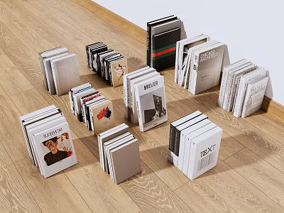 Stacked Books and Magazines With Various Colors and Designs on Wooden Floor 3d model
